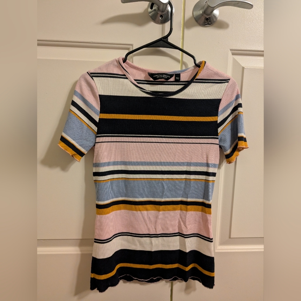 Dorothy Perkins Striped Short Sleeve Top - Pink, Blue, Yellow, Black